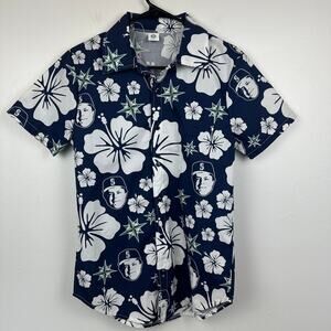 Seattle Mariners Youth Lou Piniella Hawaiian Button-Up Blue/White Shirt Large